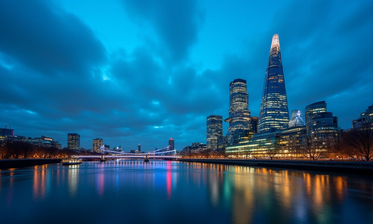London sunset skyline with modern architecture
